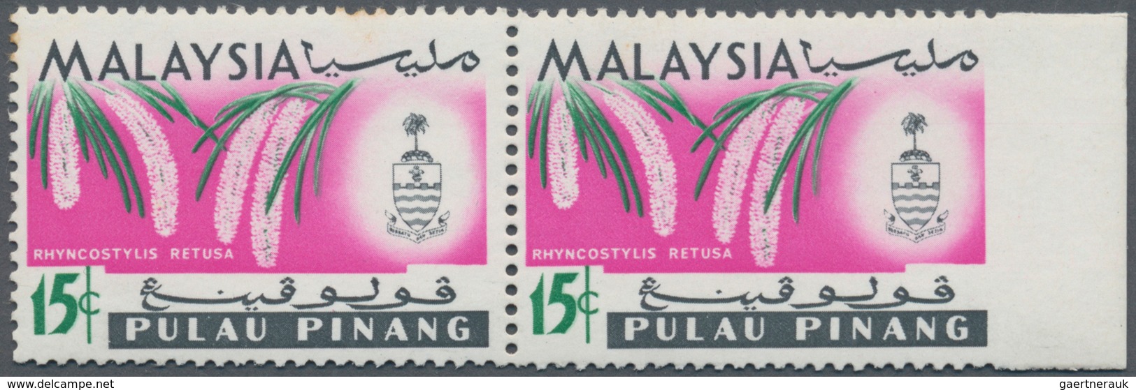 Malaiische Staaten - Penang: 1965, Orchids 15c. 'Rhynchostylis Retusa' Horiz. Pair From Right Margin - Penang