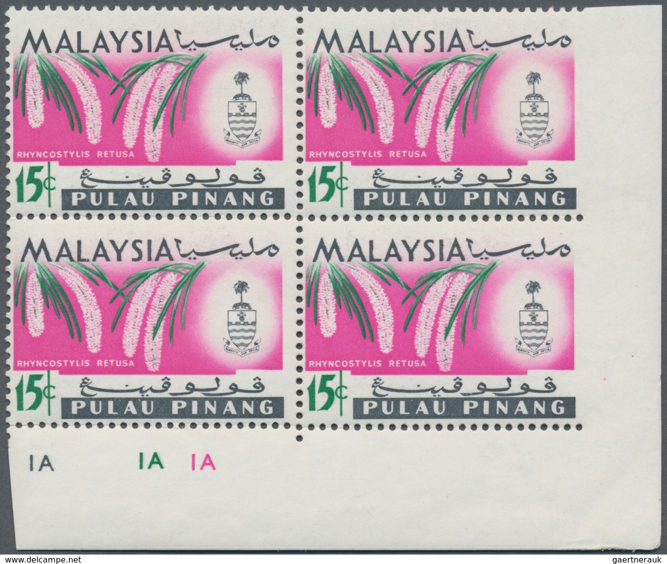 Malaiische Staaten - Penang: 1965, Orchids 15c. 'Rhynchostylis Retusa' Block Of Four From Lower Righ - Penang