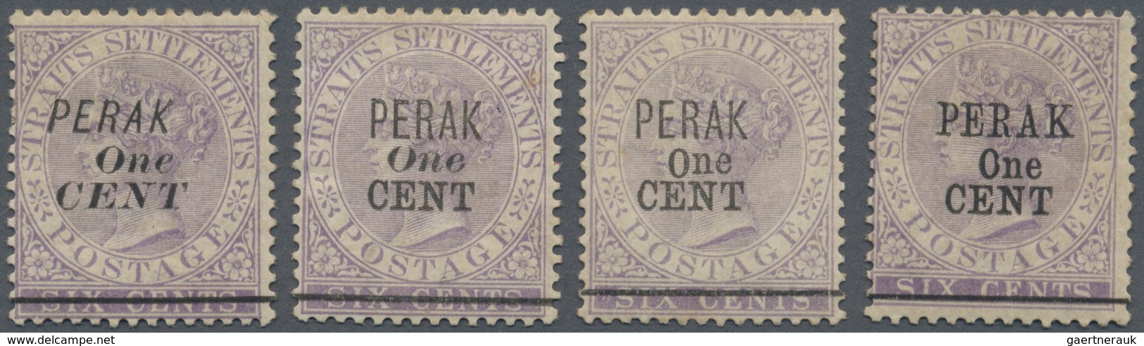 Malaiische Staaten - Perak: 1891, Straits Settlements QV 6c. Lilac Wmkd. Crown CA Four Stamps With B - Perak