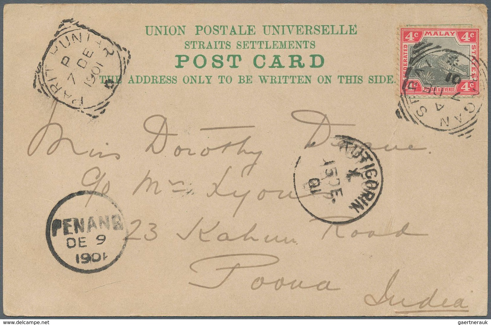 Malaiische Staaten - Perak: 1901, 4c. Grey/carmine On Ppc "Greetings From The Far East" From "BAGAN - Perak