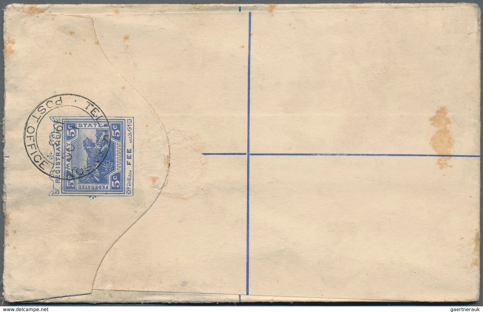 Malaiische Staaten - Perak: 1903 Fed. Malay States Postal Stationery Registered Envelope 5c. Used Fr - Perak