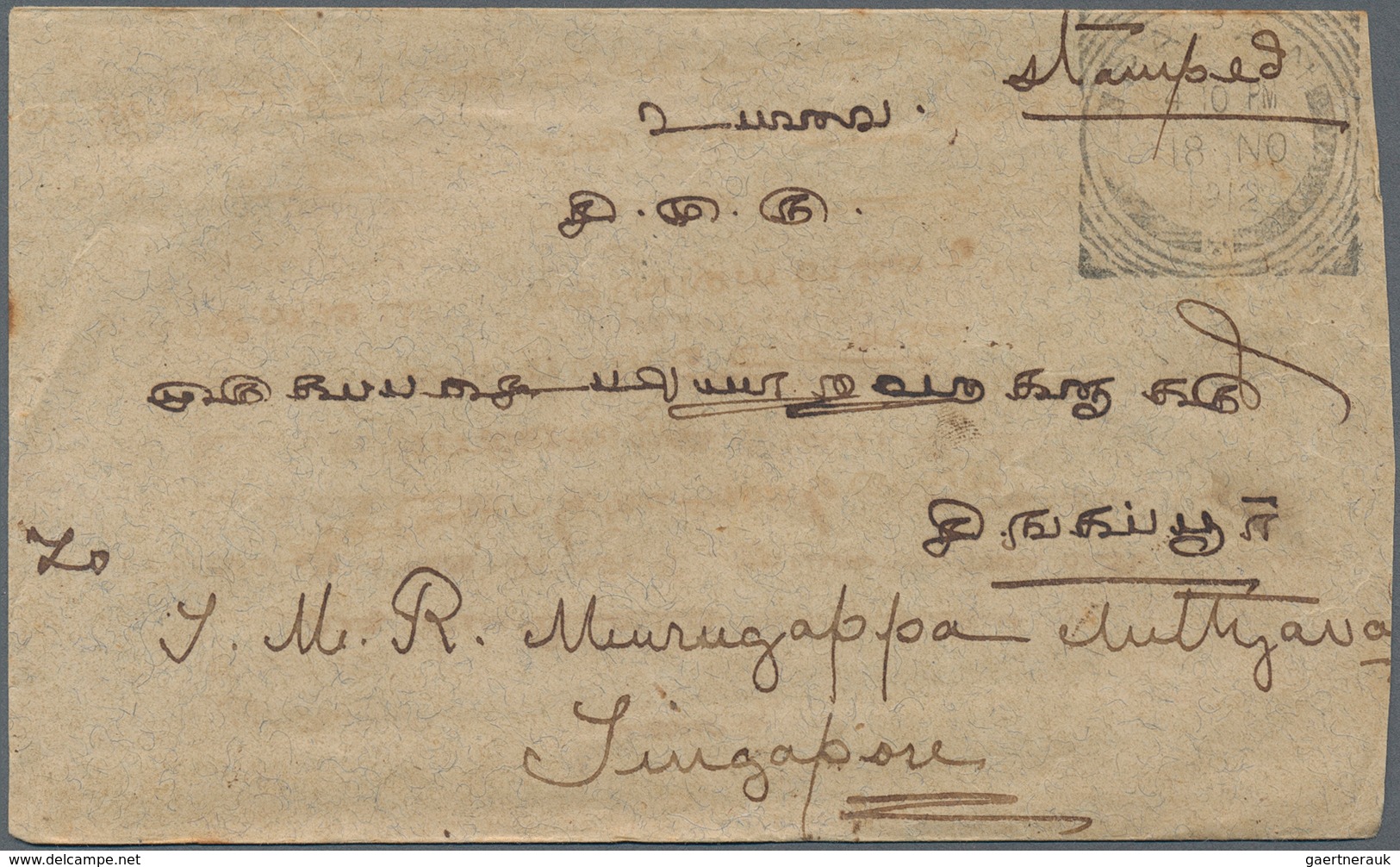 Malaiische Staaten - Perak: 1906/1912, PAPAN: FMS Tiger 3c. Scarlet Single Use On Reverse Of Cover W - Perak