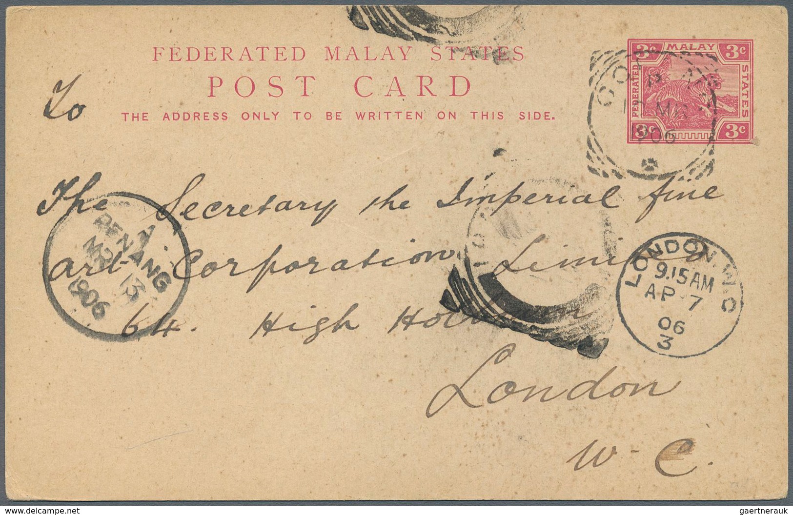Malaiische Staaten - Perak: 1906, Stationery Card 3c. Carmine Commercially Used With Full Message Fr - Perak