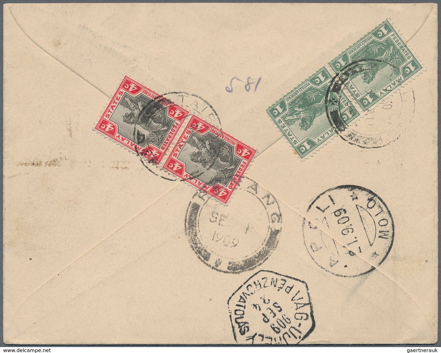 Malaiische Staaten - Perak: 1909 (31.8.), Registered Cover Bearing FMS Tiger Stamps On Both Sides In - Perak