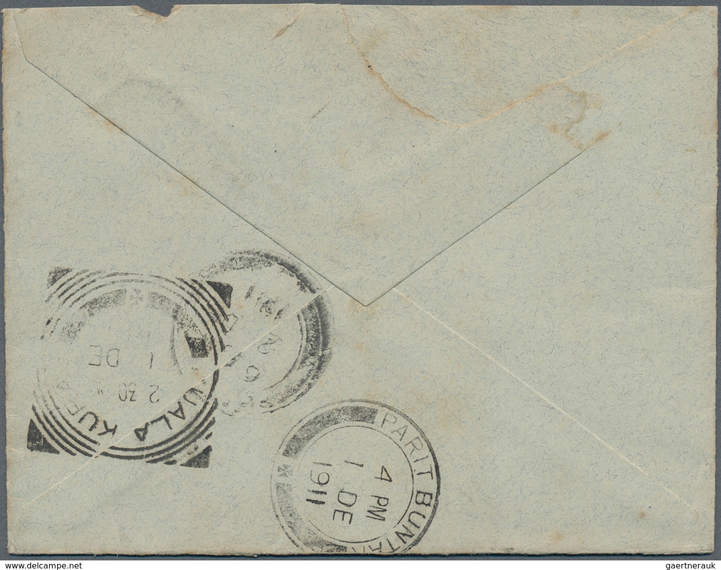 Malaiische Staaten - Perak: 1911 (1.12.), Tiger 4c. Grey/scarlet Single Use On Cover From GULA To Lo - Perak