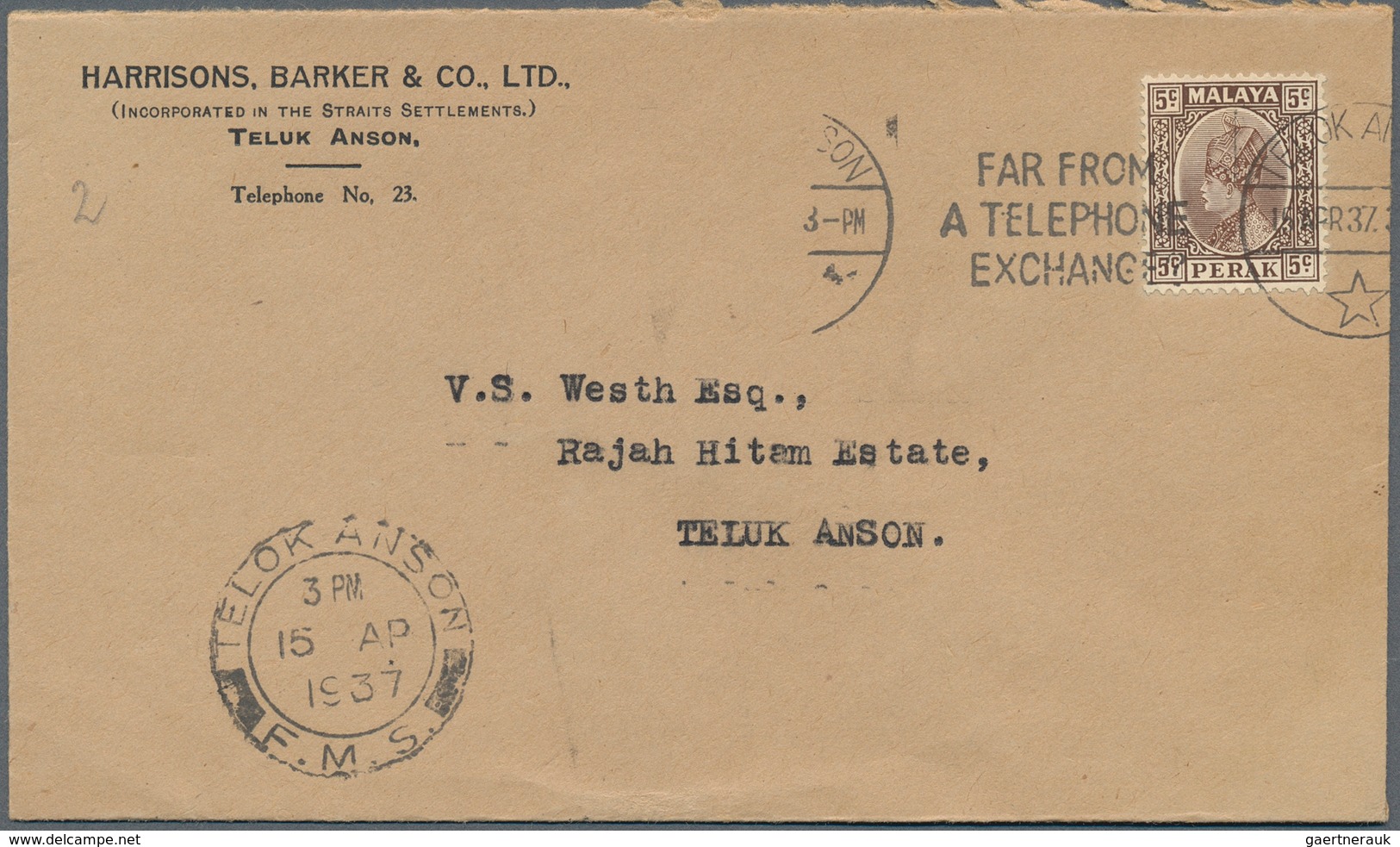 Malaiische Staaten - Perak: 1915/1941, TELOK ANSON: small group with 12 covers bearing different sta