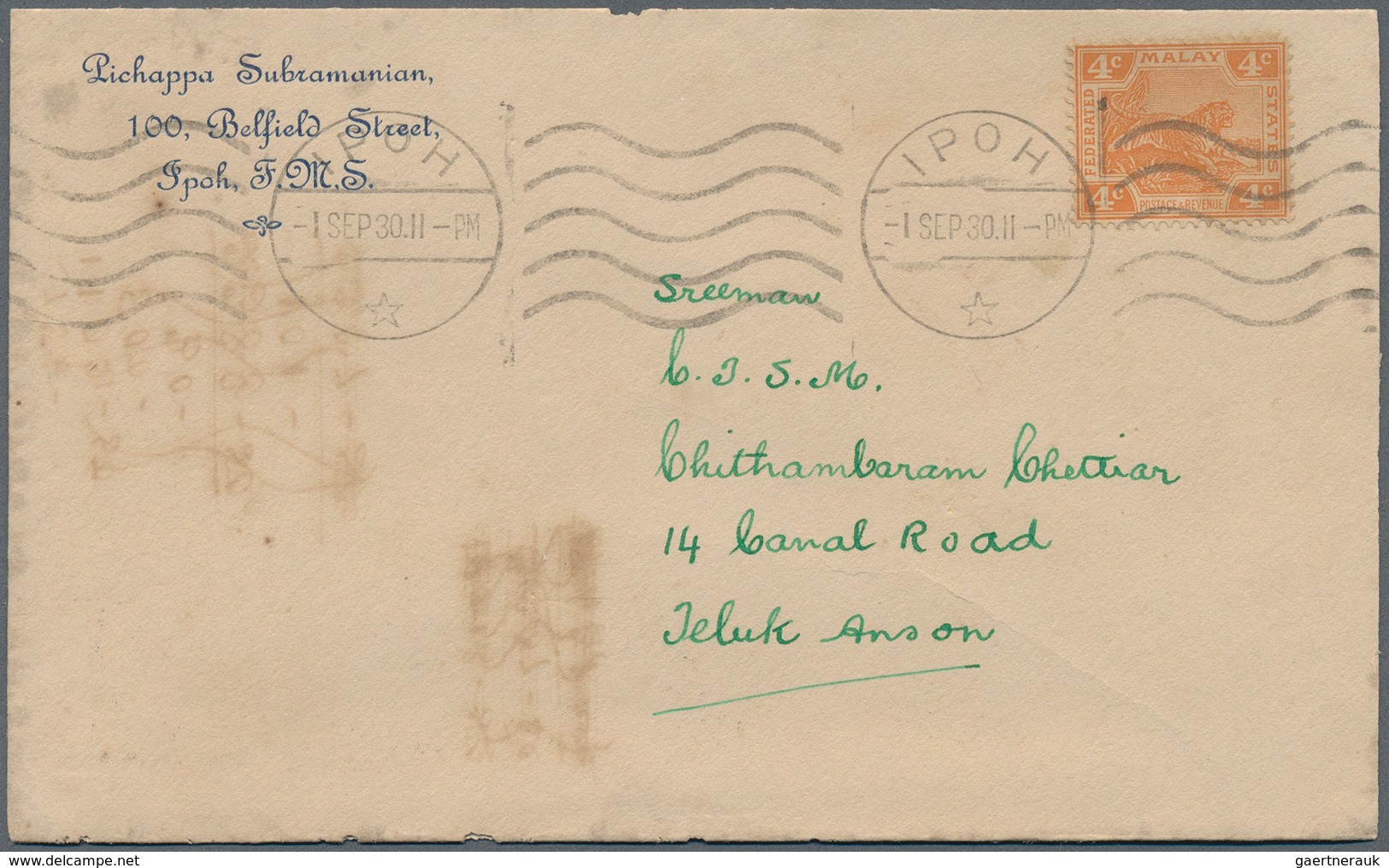 Malaiische Staaten - Perak: 1915/1941, TELOK ANSON: small group with 12 covers bearing different sta