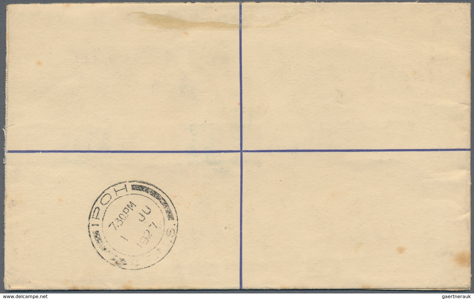 Malaiische Staaten - Perak: 1927, KAMPAR: Federated Malay States Registered Letter 12c. Blue 'Tiger' - Perak