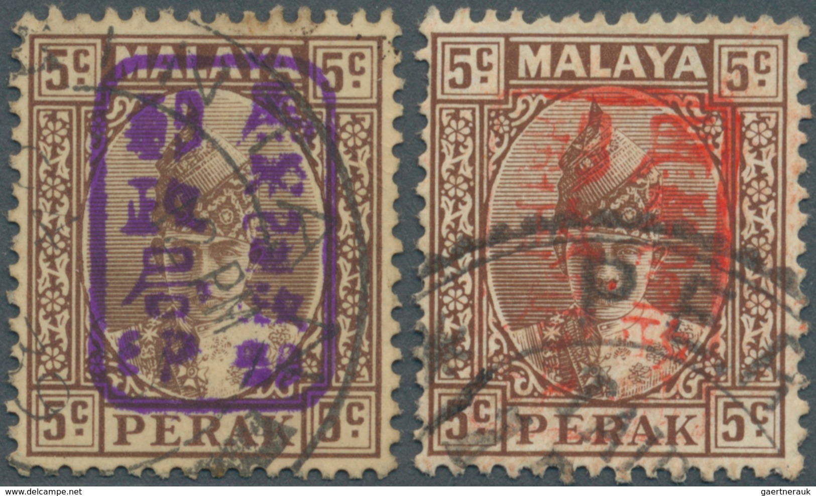 Malaiische Staaten - Perak: Japanese Occupation, 1942, General Issues, Small Seal Ovpts: 5 C., Viole - Perak