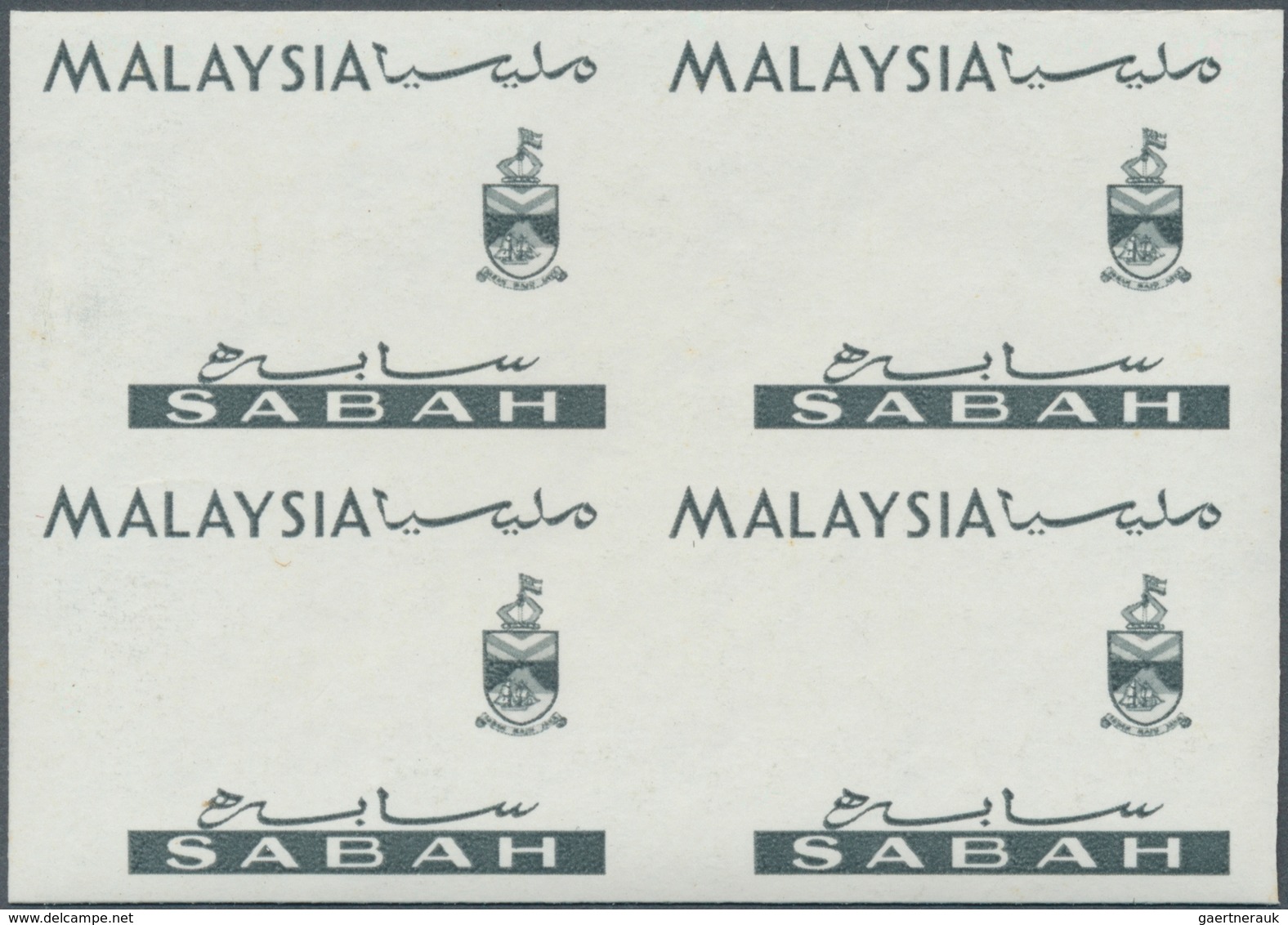 Malaiische Staaten - Sabah: 1965, Orchids Imperforate PROOF Block Of Four With Black Printing Only O - Sabah
