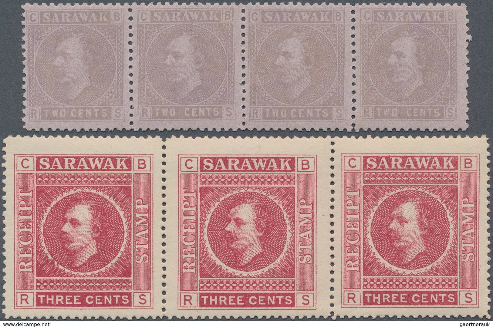 Malaiische Staaten - Sarawak: 1875/1885 Postage Stamp 2c. Pale Violet, Type Strip Of Four, MINT NEVE - Autres & Non Classés