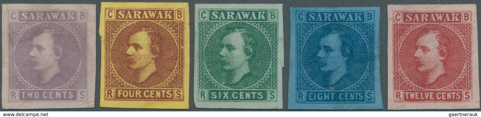 Malaiische Staaten - Sarawak: 1875, Sir Charles Brooke Complete Set Of Five In Imperforate LITHOGRAP - Sonstige & Ohne Zuordnung