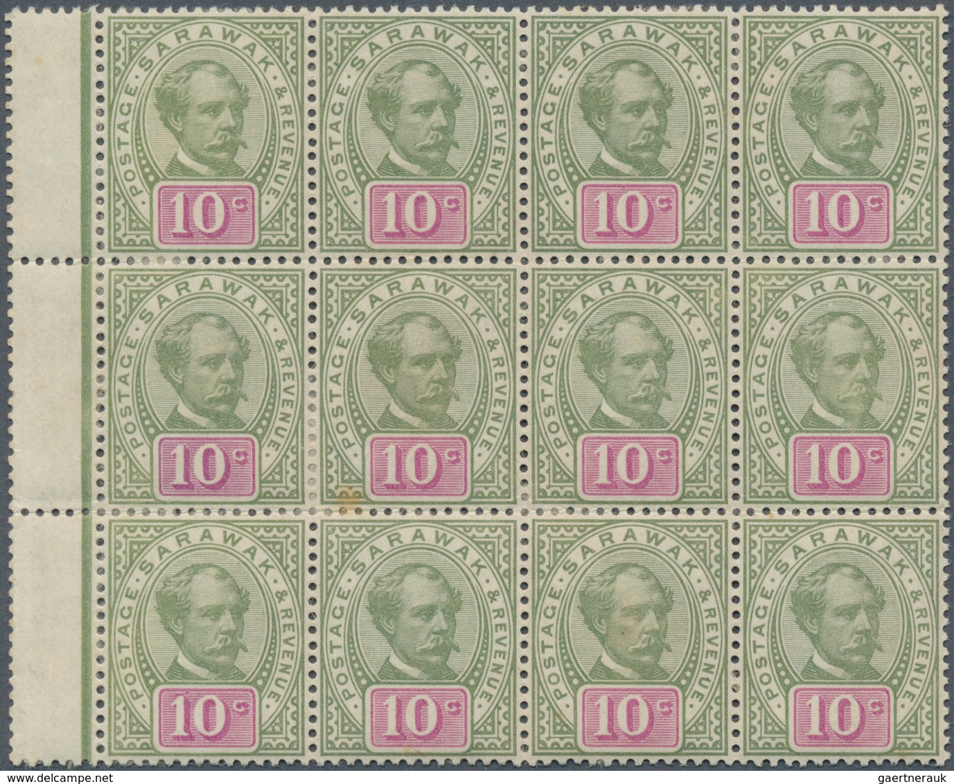 Malaiische Staaten - Sarawak: 1891, 10c. Green/purple, Block Of Twelve With Adjoining Gutters, Fresh - Autres & Non Classés