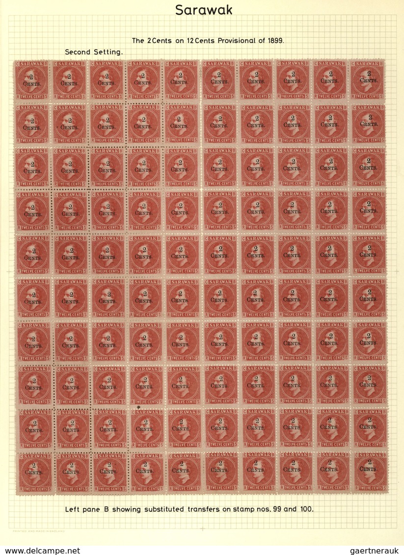 Malaiische Staaten - Sarawak: 1899 Provisional 2c. On 12c. Red/pale Rose, Complete Sheet Of 100 From - Autres & Non Classés