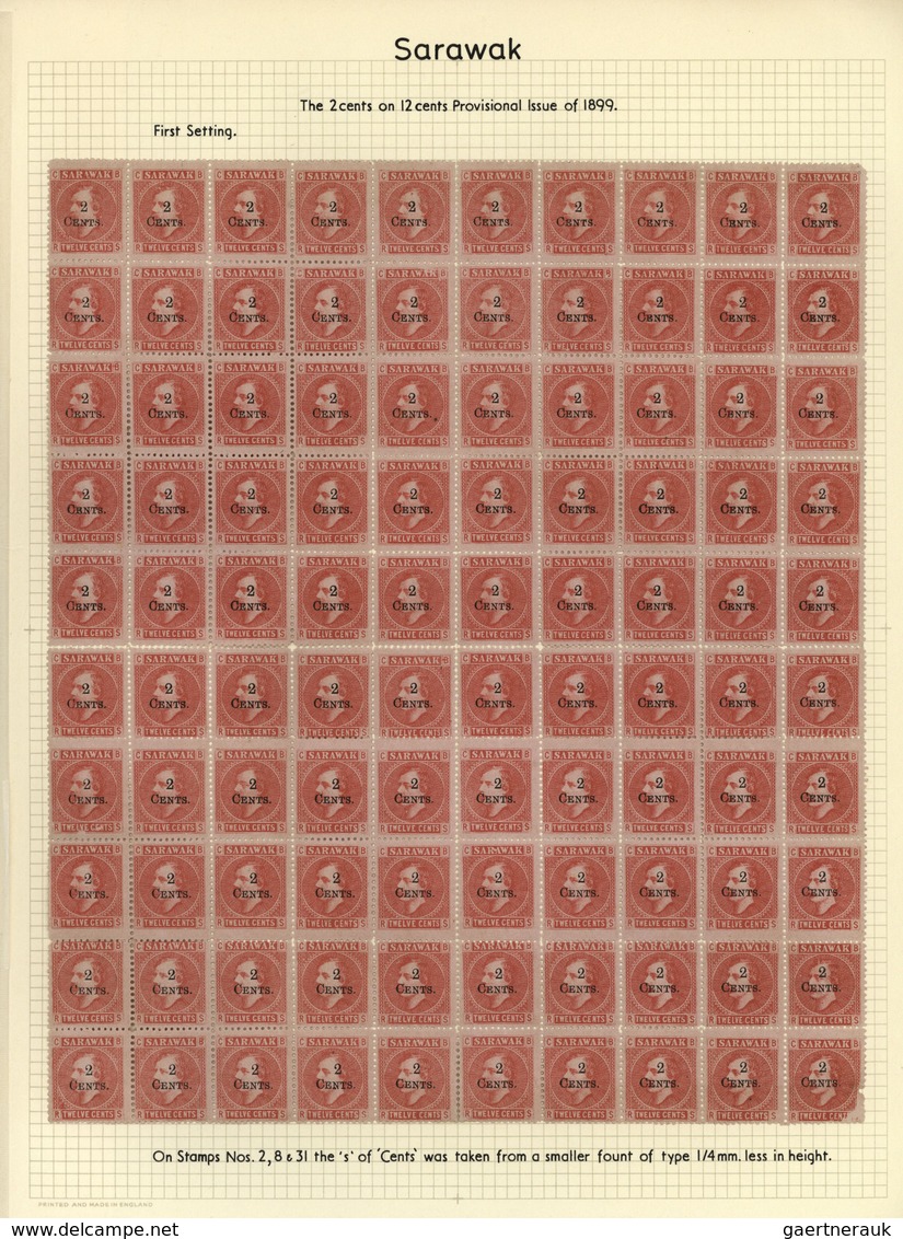 Malaiische Staaten - Sarawak: 1899 Provisional 2c. On 12c. Red/pale Rose, Complete Sheet Of 100 From - Autres & Non Classés