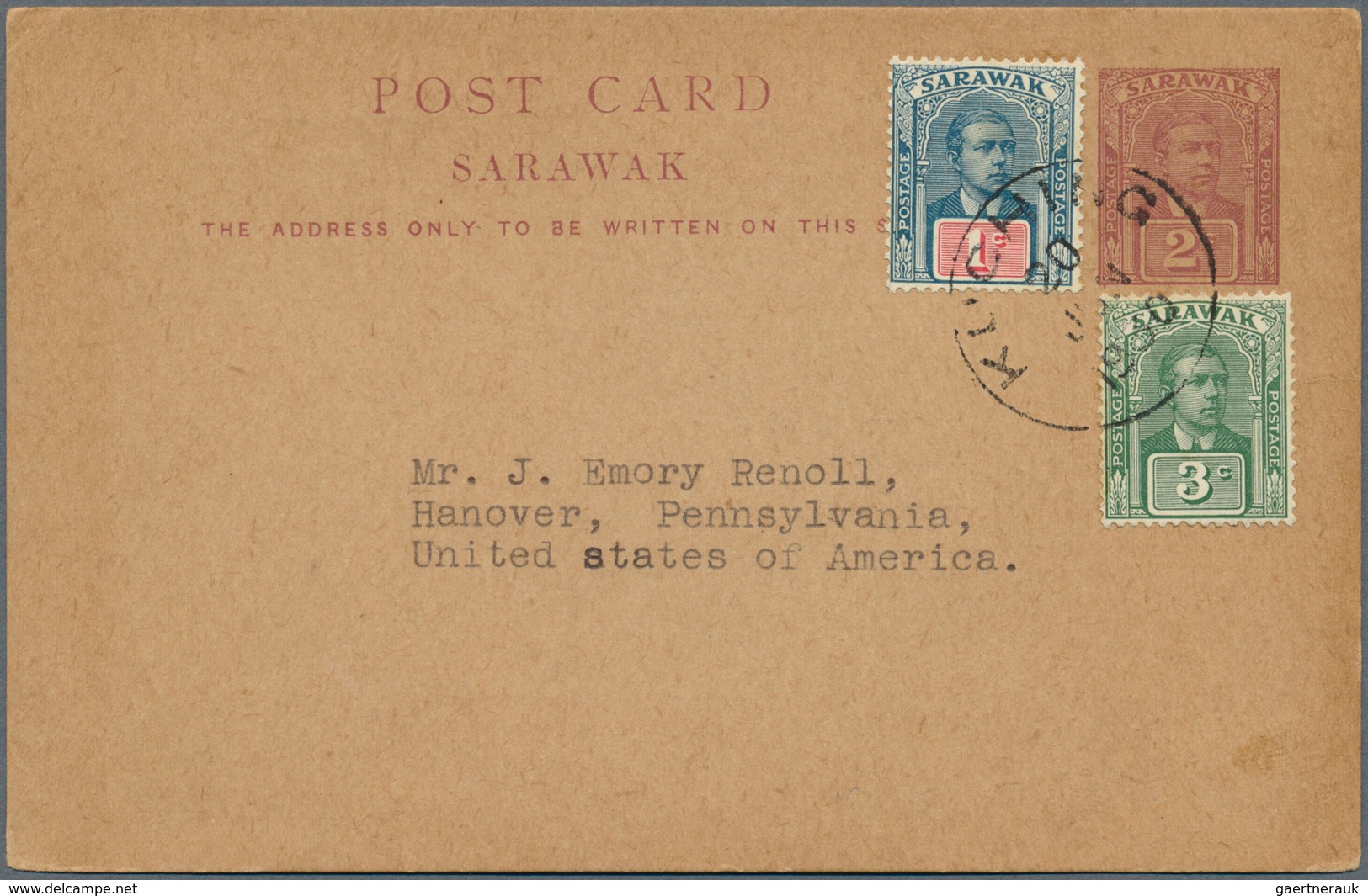 Malaiische Staaten - Sarawak: 1921 Postal Stationery Card 2c. Red-violet Used From Kuching To Hanove - Autres & Non Classés
