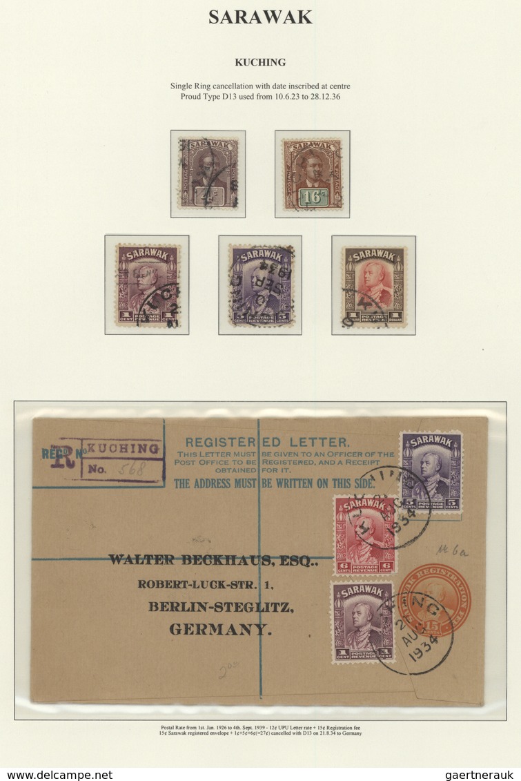 Malaiische Staaten - Sarawak: 1928/1936, 15 C Orange Registered Pse (formate G), Uprated With 1 C Pu - Autres & Non Classés