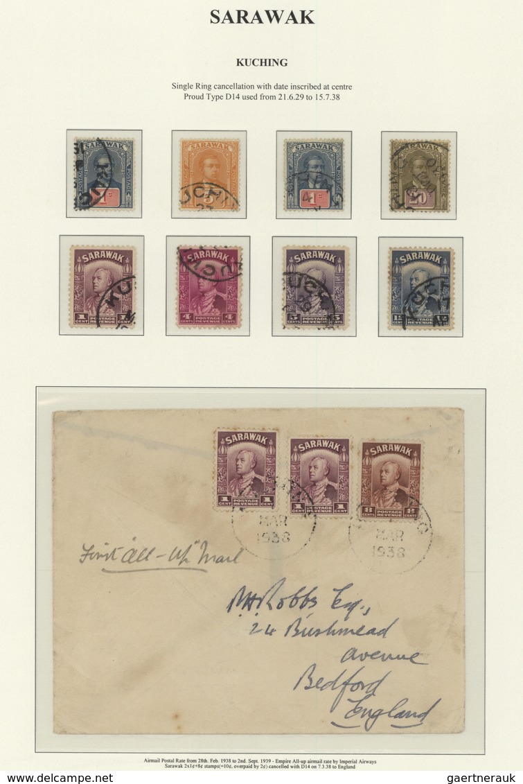 Malaiische Staaten - Sarawak: 1929/1938, 2 X 1 C Purple And 8 C Red-brown (SG 106, 112), Mixed Frank - Autres & Non Classés