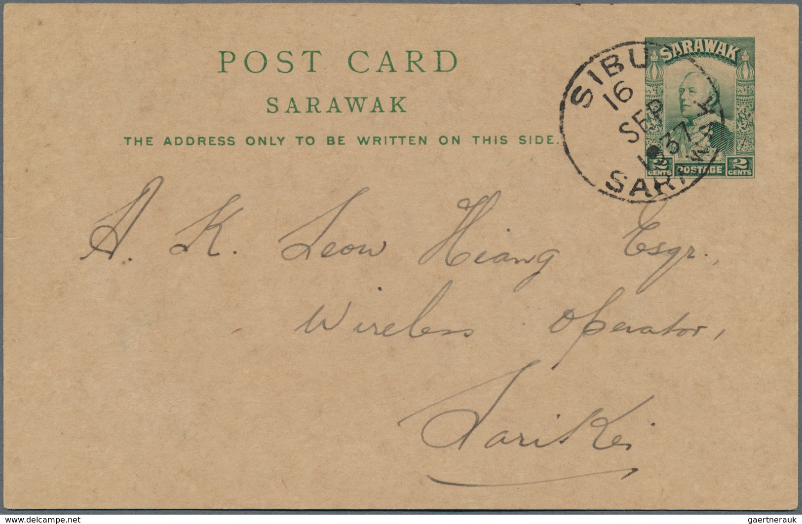 Malaiische Staaten - Sarawak: 1931 Postal Stationery Card 2c. Green Used From Sibu To Sarikei And Ca - Sonstige & Ohne Zuordnung