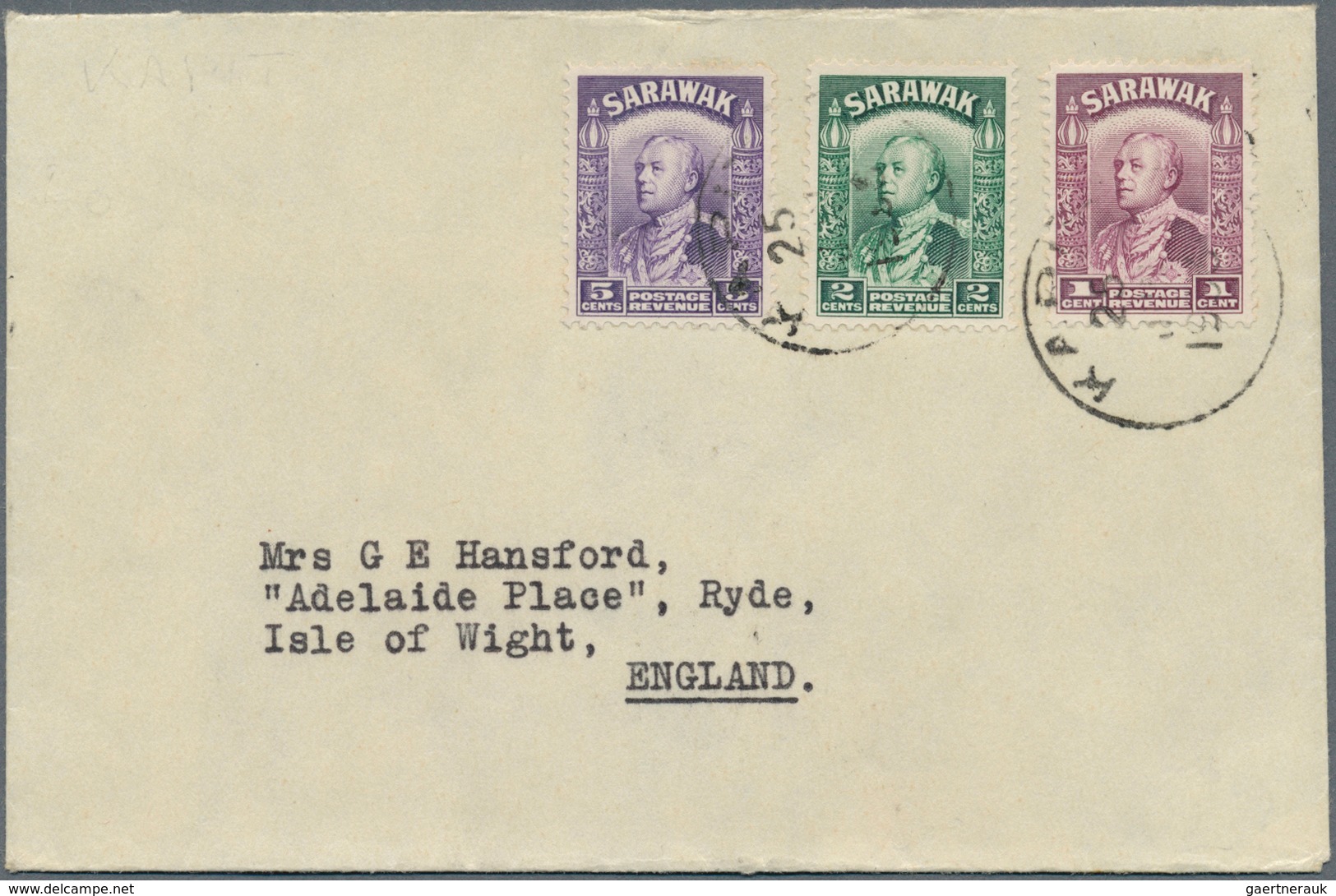 Malaiische Staaten - Sarawak: 1936, KAPIT: Sir Charles Vyner Brooke 1c. Purple, 2c. Green And 5c. Vi - Sonstige & Ohne Zuordnung