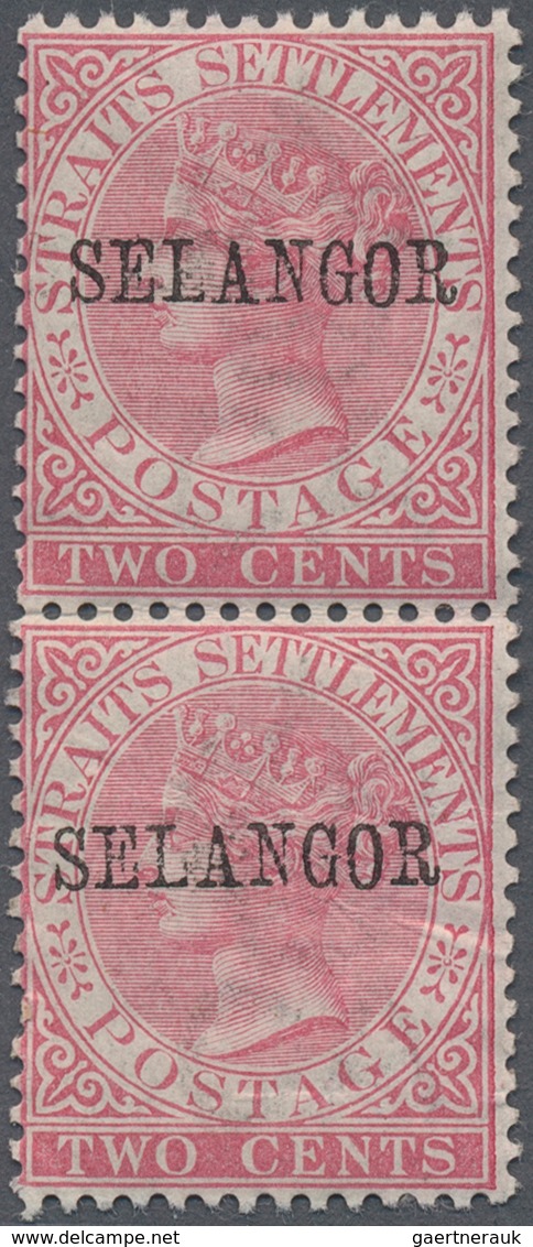 Malaiische Staaten - Selangor: 1885-91 QV 2c. Rose, Optd. "SELANGOR" Type 27, Vertical Pair, Mint Wi - Selangor