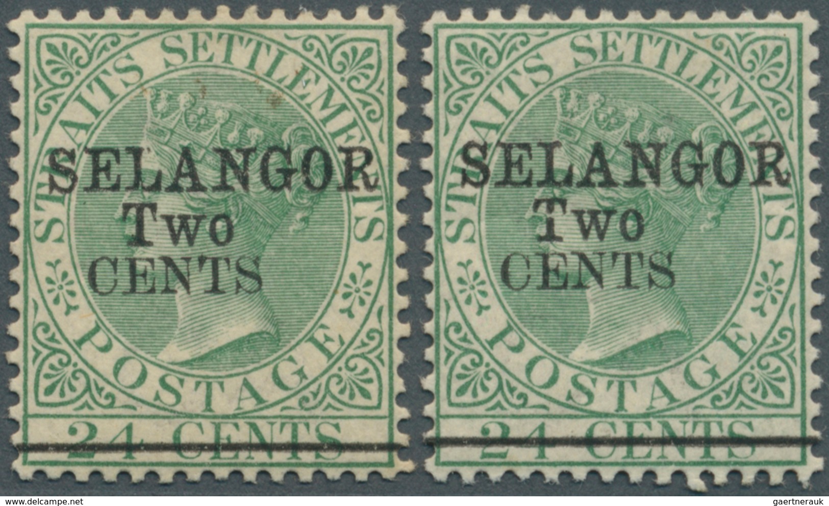 Malaiische Staaten - Selangor: 1891, Straits Settlements QV 24c. Green With Wmk. Crown CA With Black - Selangor