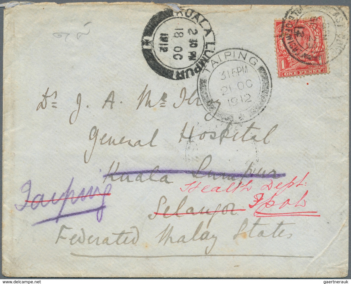 Malaiische Staaten - Selangor: 1912, TRAVELLING POST OFFICE: Incoming Cover From The Isle Of Wight/E - Selangor
