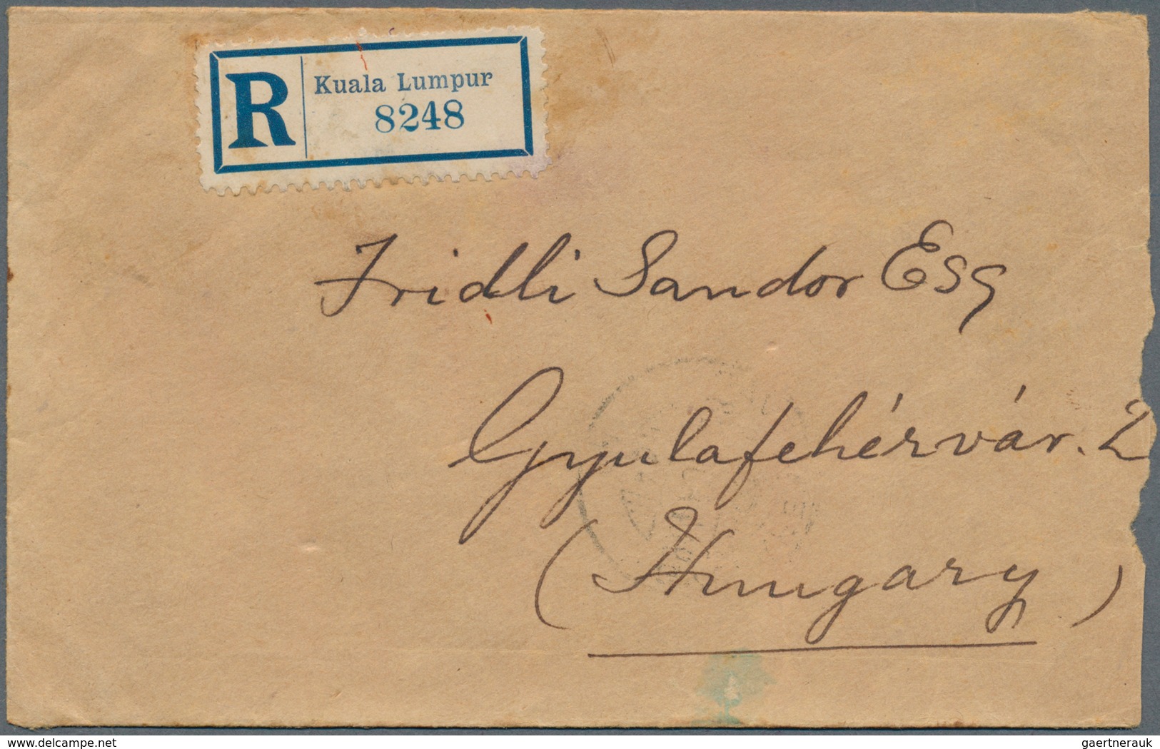 Malaiische Staaten - Selangor: 1914 (13.7.), Registered Cover Franked On Reverse With FMS Tiger 8c. - Selangor