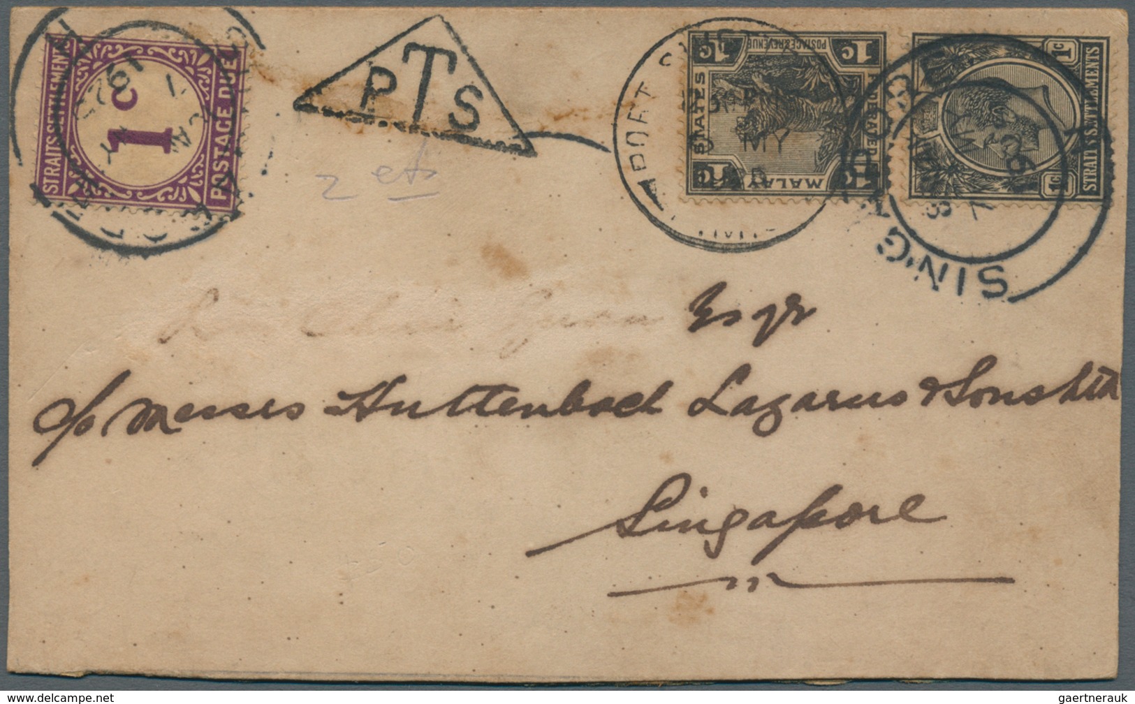 Malaiische Staaten - Selangor: 1925 Port Swettenham "PTS" Triangle Postage Due H/s (Proud UP2) On Po - Selangor