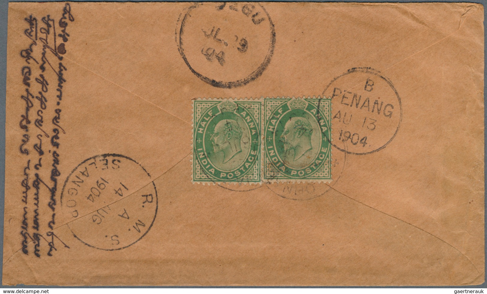 Malaiische Staaten - Selangor: 1925, TRAVELLING POST OFFICE: Two Incoming Covers From India Or Engla - Selangor