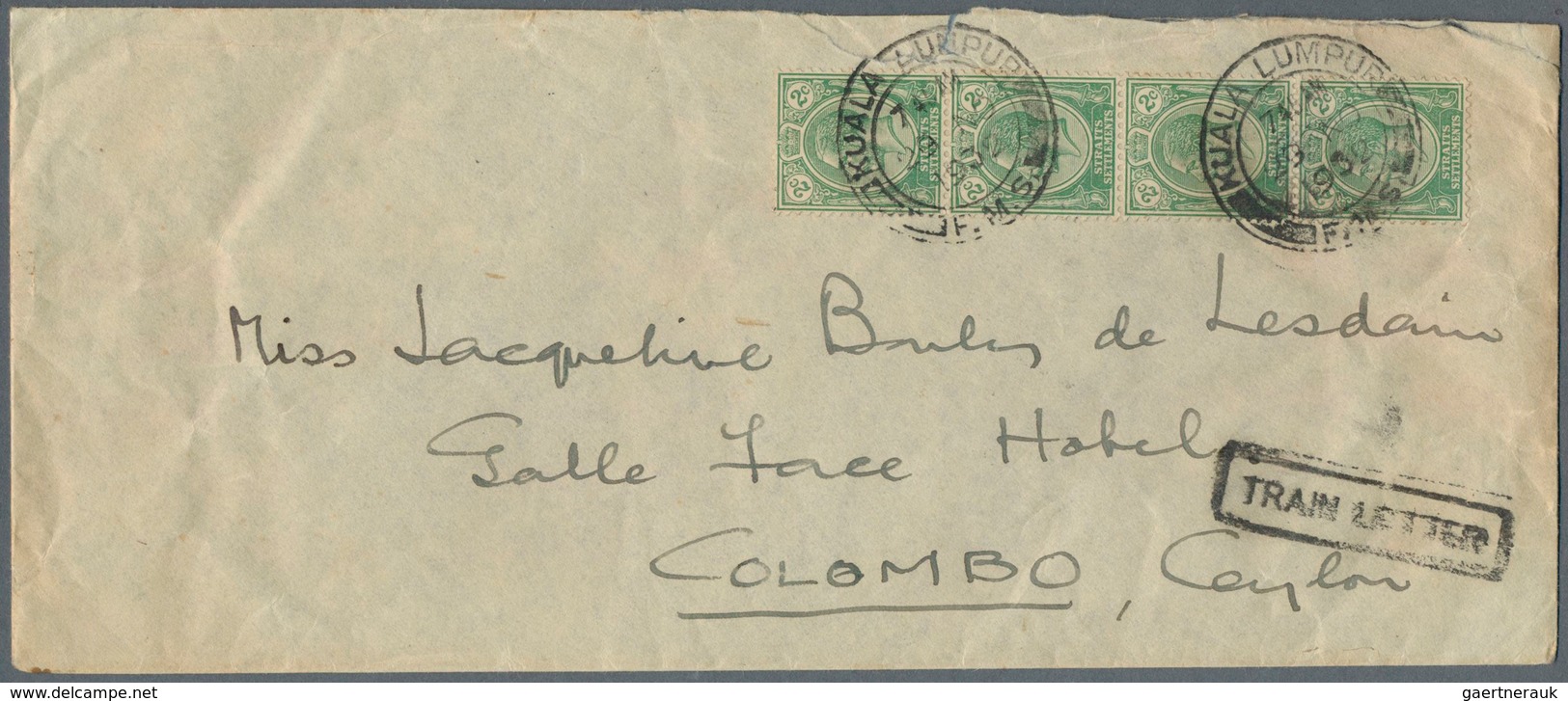 Malaiische Staaten - Selangor: 1932 (29.11.), TRAIN LETTER: Straits Settlements KGV 2c. Green Vert. - Selangor