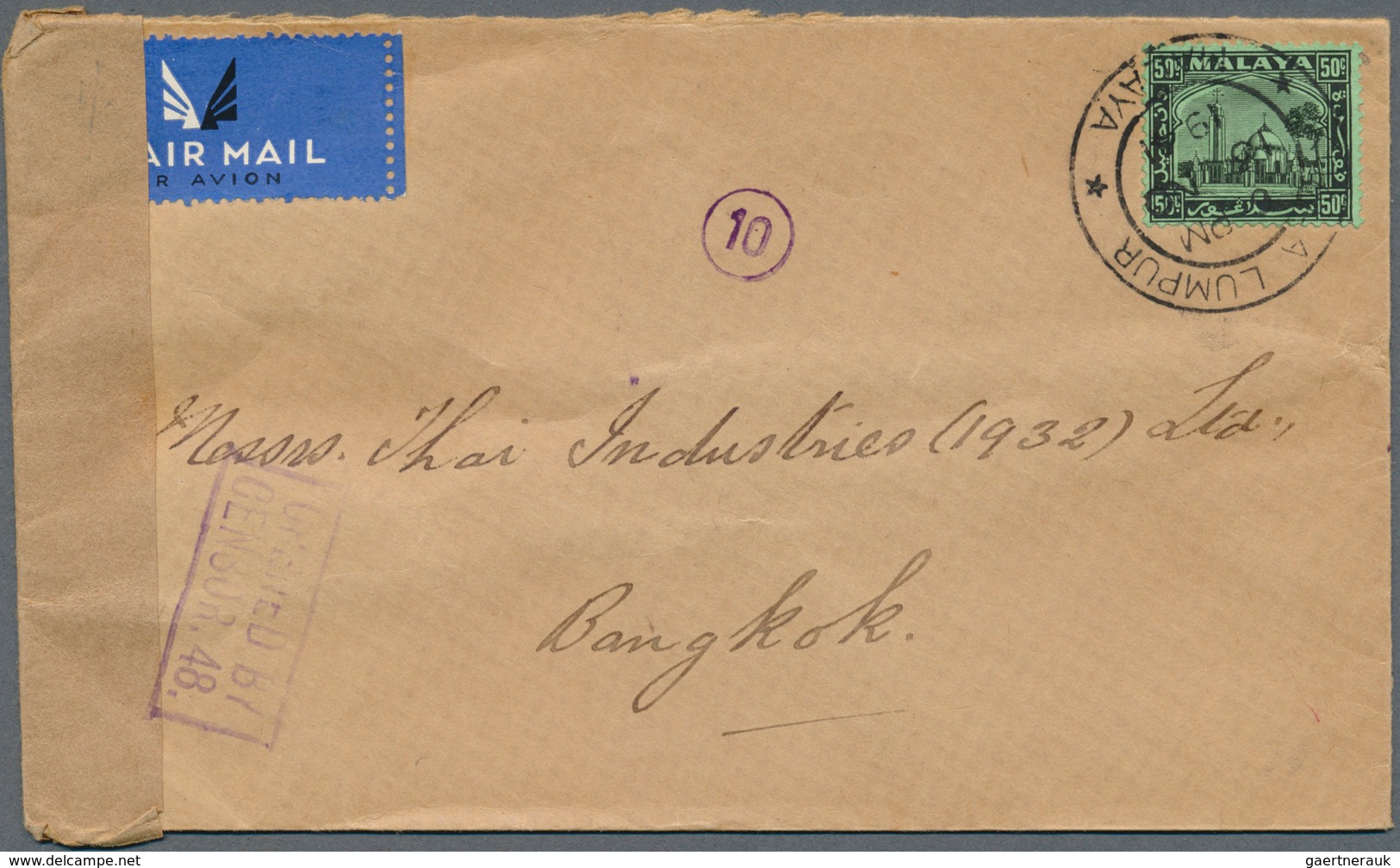 Malaiische Staaten - Selangor: 1932/1941, Small Lot Of Two Airmails With 50c Mosque, One To Bangkok, - Selangor