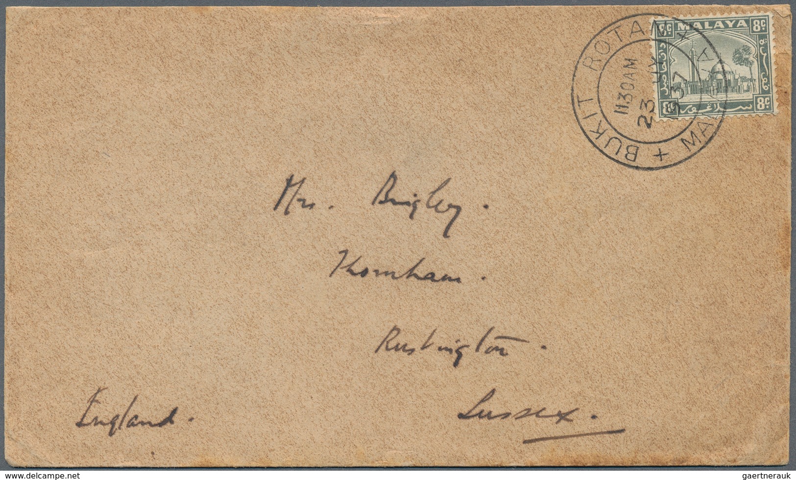 Malaiische Staaten - Selangor: 1937, 8 C Grey Mosque, Single Franking On Cover With Double Circle Da - Selangor