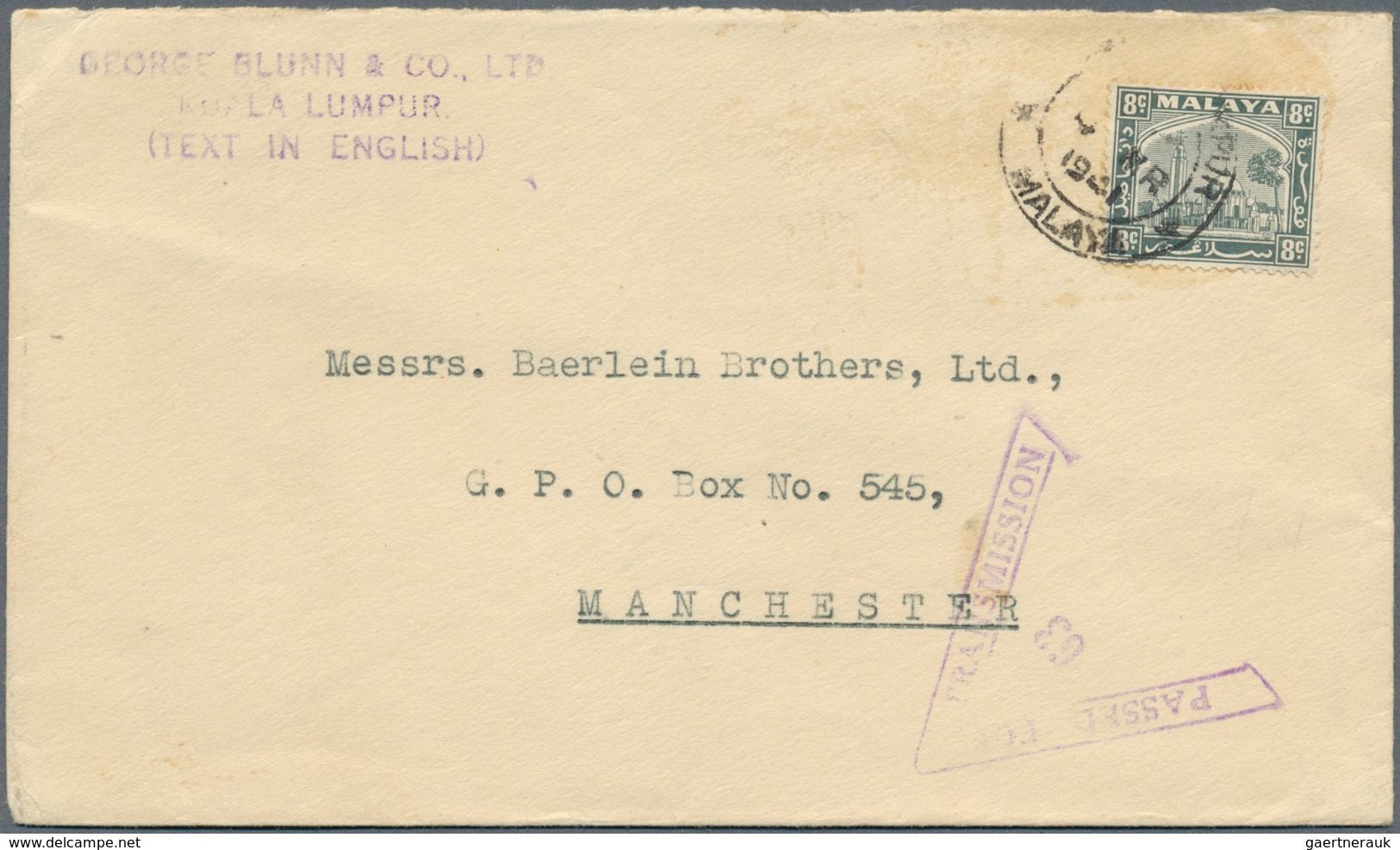 Malaiische Staaten - Selangor: 1941, Two Covers Each Bearing Single Mosque 8c. Grey Used From BATU R - Selangor