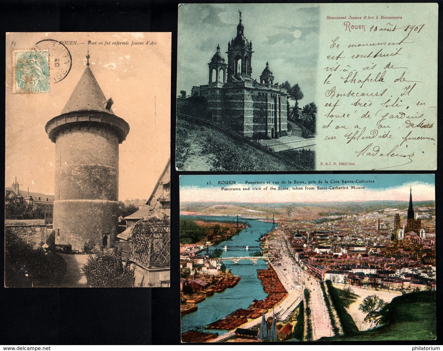 76 ROUEN Tour Jeanne D' Arc, Monument Jeanne D' Arc à Bonsecours, Panorama Sur La Seine (3 Cartes) - Rouen