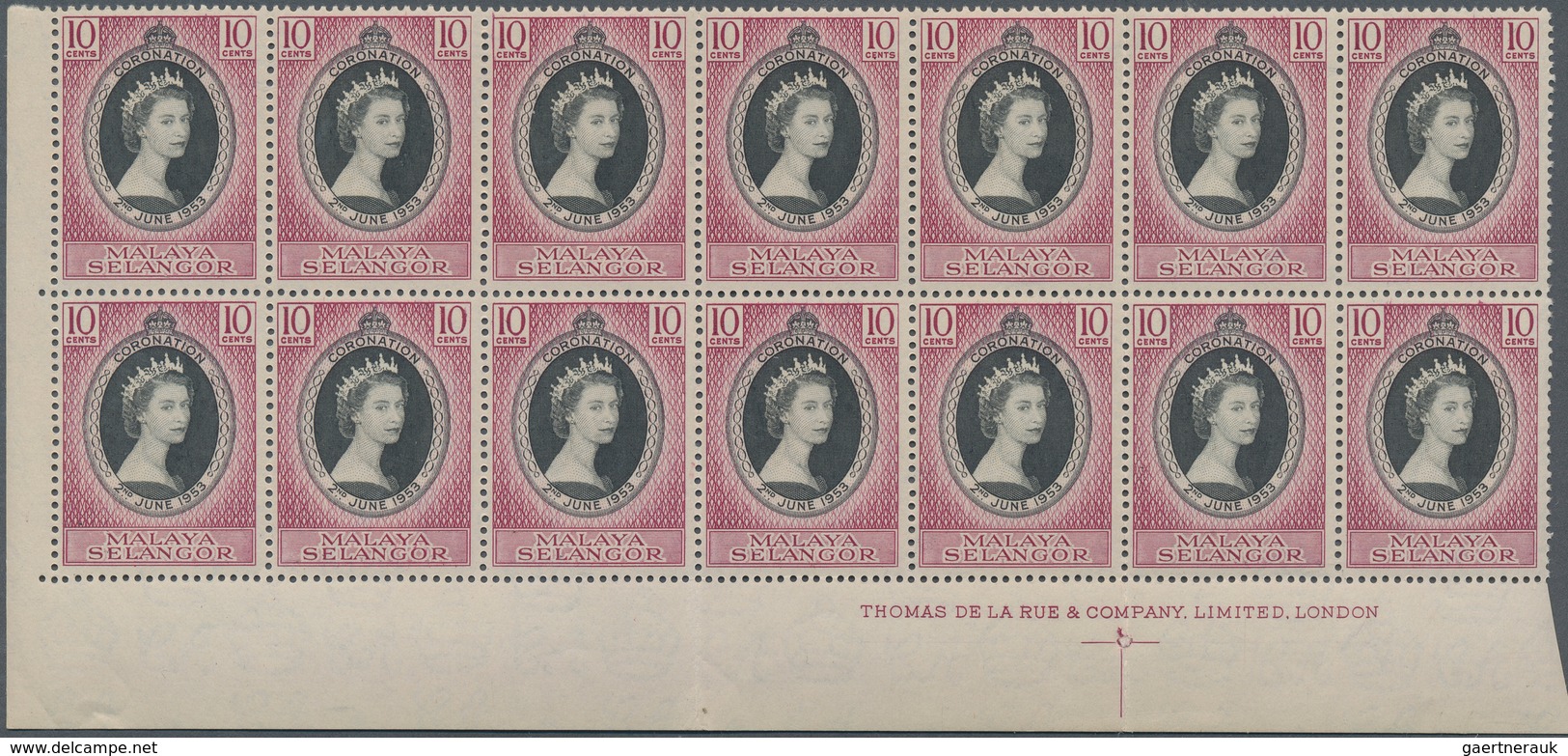 Malaiische Staaten - Selangor: 1953, Coronation 10c. Black/reddish Purple, Group Of Three Different - Selangor