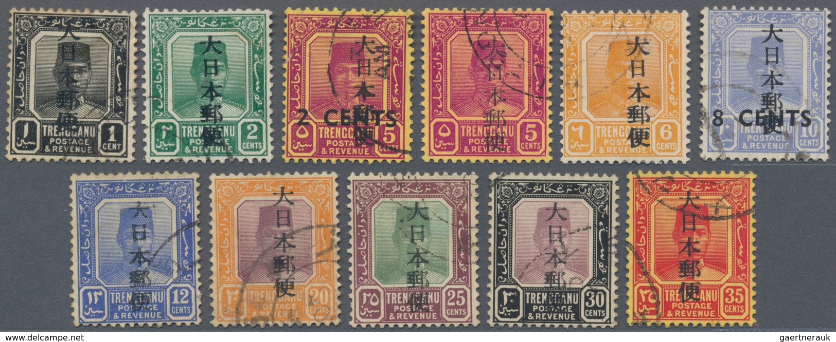 Malaiische Staaten - Trengganu: Japanese Occupation, 1943, Dainipponyubin In Kanji, The Set Excludin - Trengganu