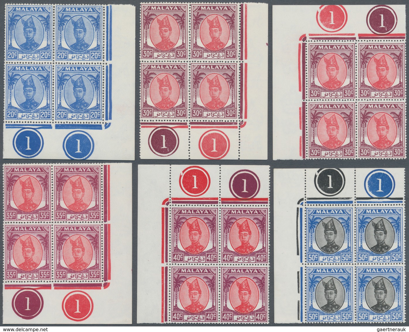 Malaiische Staaten - Trengganu: 1949/1955, Definitives "Sultan Ismail", 3c., 5c., 6c., 10c., 15c., 2 - Trengganu