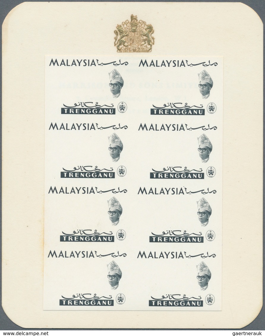 Malaiische Staaten - Trengganu: 1965, Orchids Imperforate PROOF Block Of Eight With Black Printing O - Trengganu