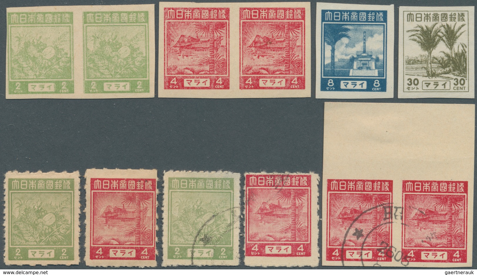 Malaiischer Bund: Japanese Occupation, 1944/45 (ca.), General Issues, Definitives, Imperforated Gumm - Fédération De Malaya