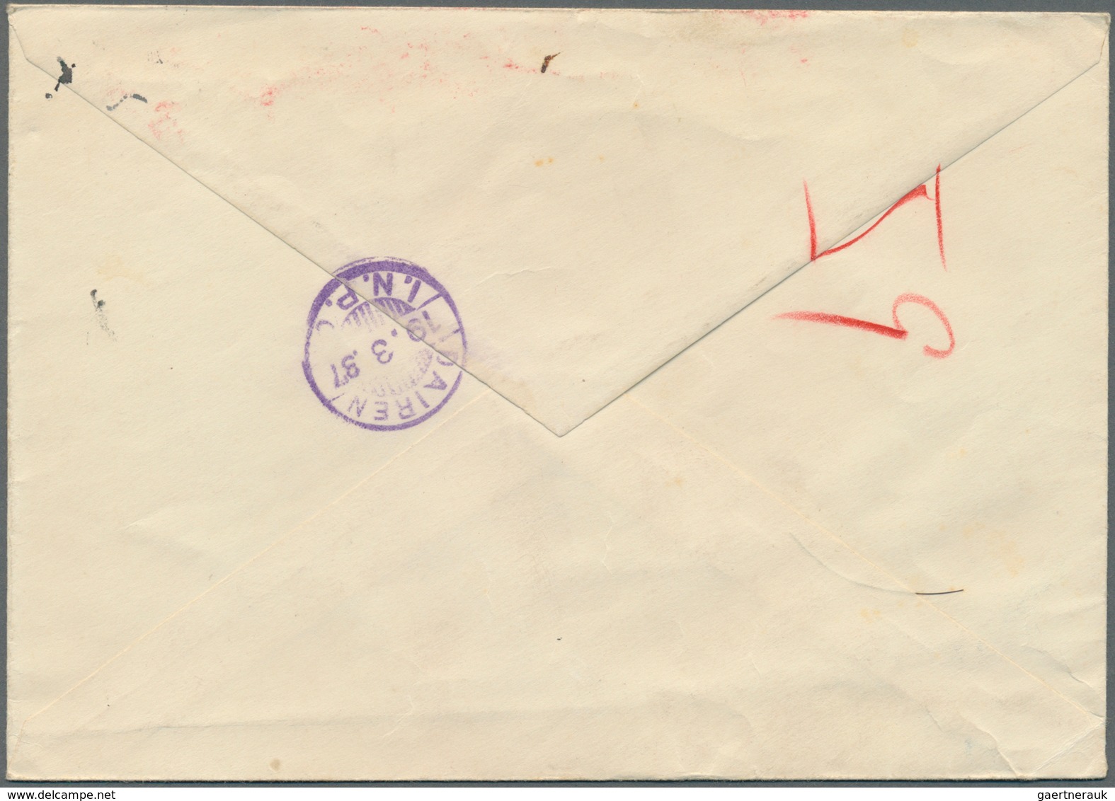 Mandschuko (Manchuko): 1937, 4 F. (pair) And 10 F. Tied "Harbin 4.3.18" To Air Mail Cover To Dairen - 1932-45  Mandschurei (Mandschukuo)