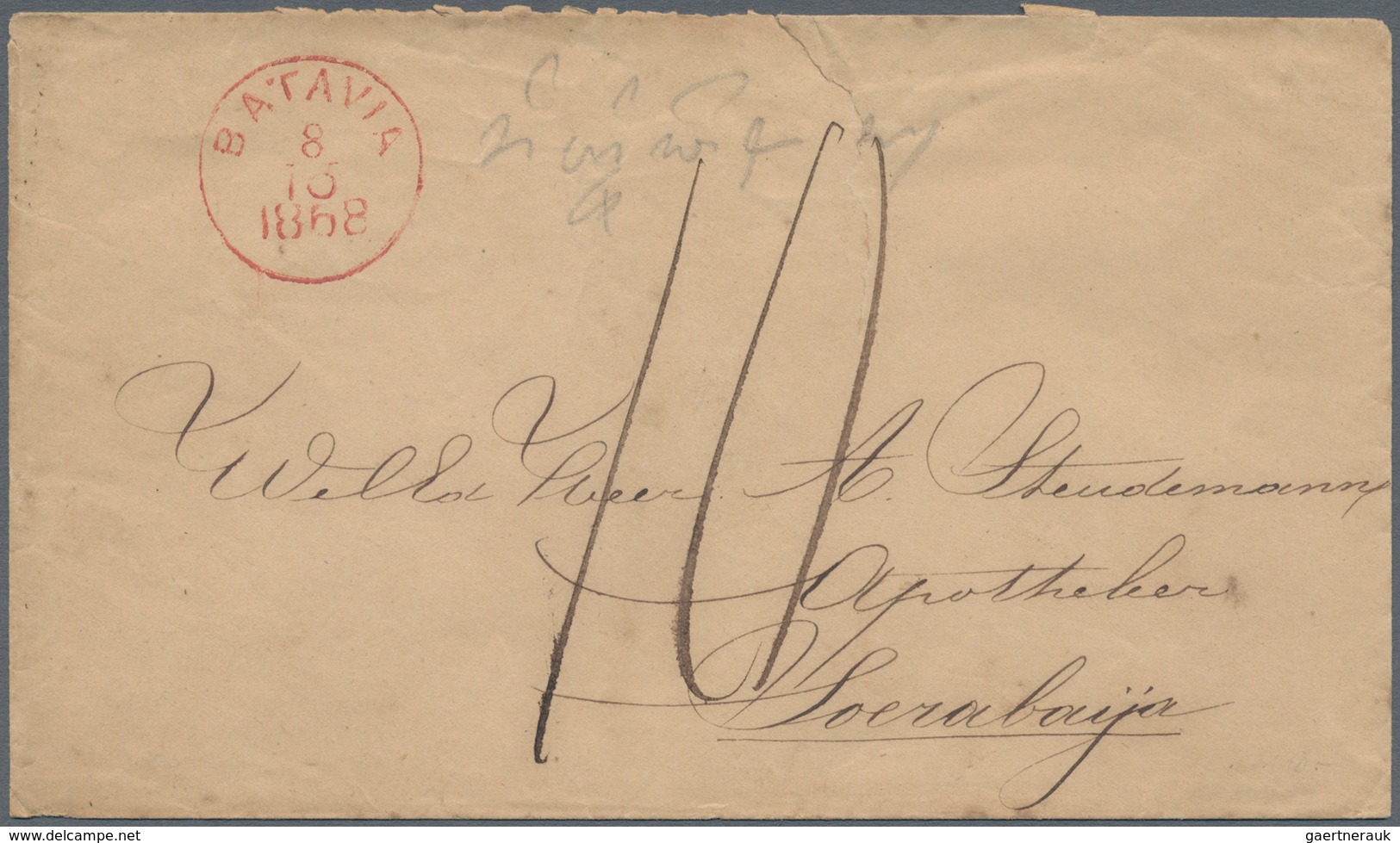 Niederländisch-Indien: 1868, Red "BATAVIA 8/10 1868" On Cover To Surabaya W. 12/10 Backstamp, Cash F - Indes Néerlandaises