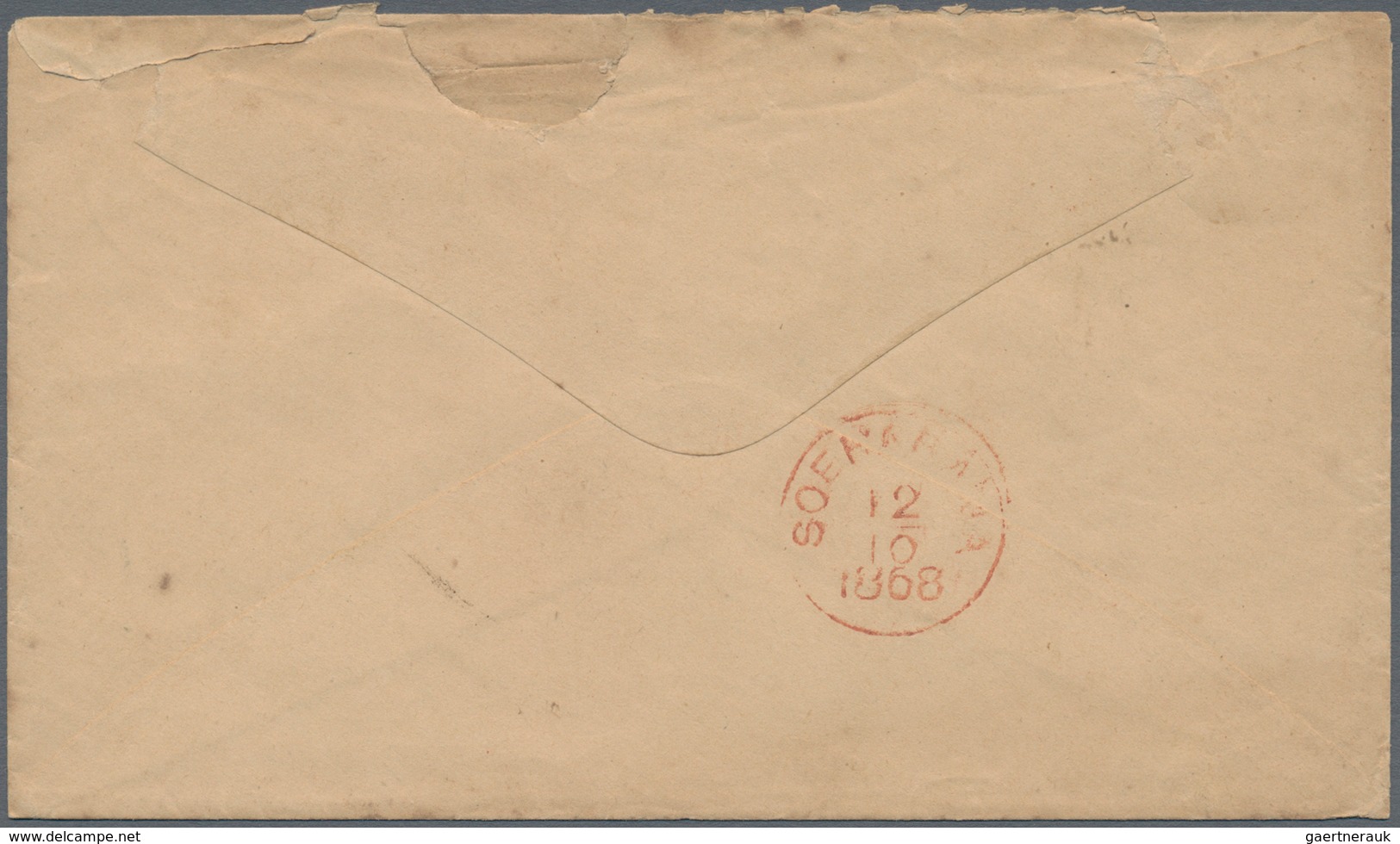 Niederländisch-Indien: 1868, Red "BATAVIA 8/10 1868" On Cover To Surabaya W. 12/10 Backstamp, Cash F - Niederländisch-Indien