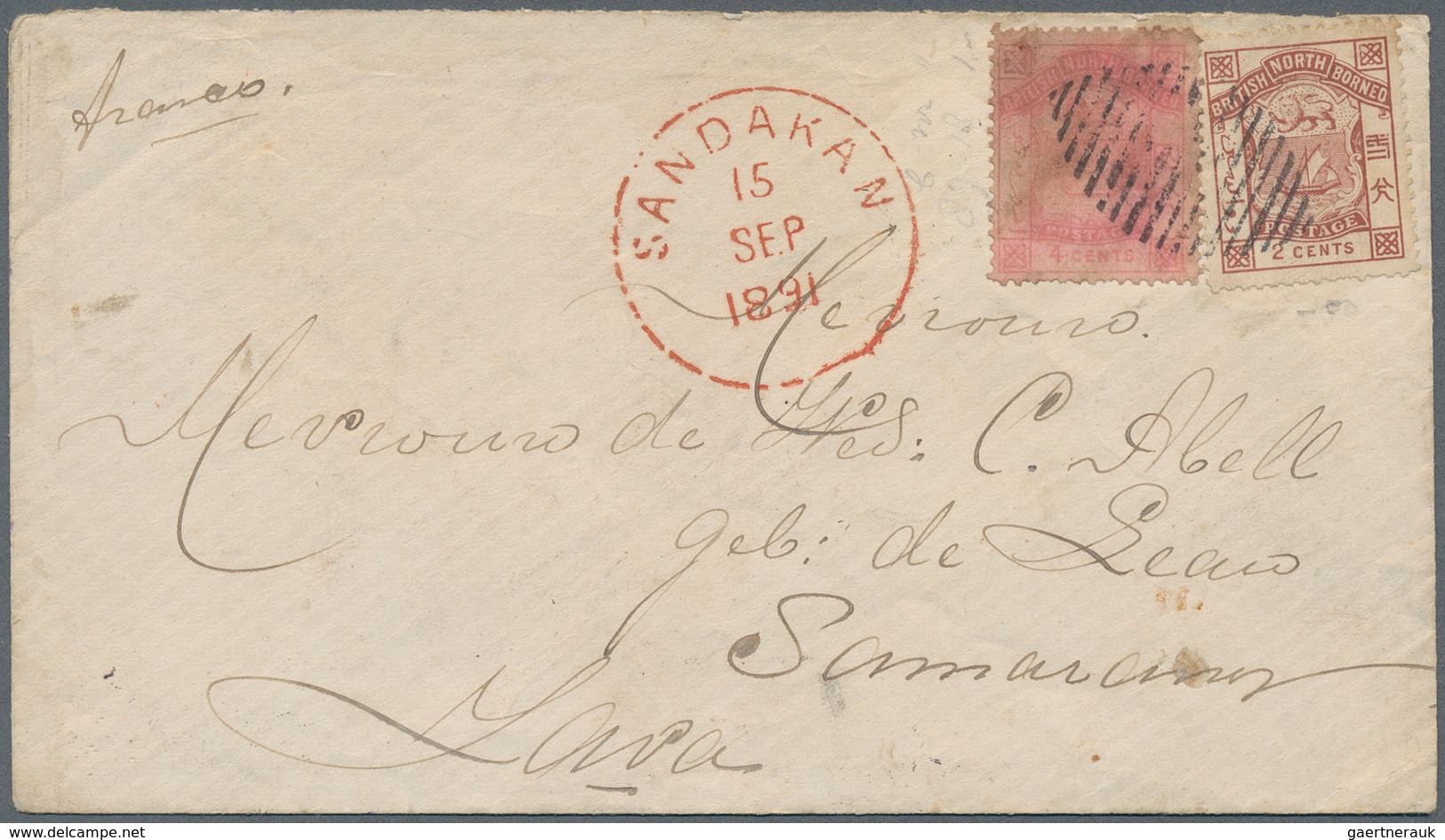Nordborneo: 1891 (15.9.), Coat Of Arms 2c. Brown And 4c. Pink (discoloured!) Used On Cover With Barr - Bornéo Du Nord (...-1963)