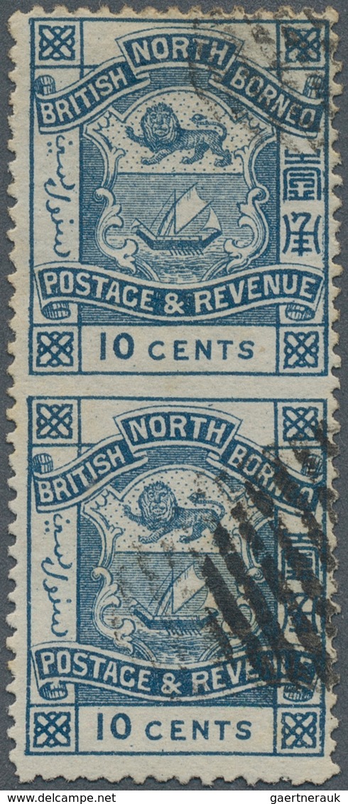 Nordborneo: 1891, Coat Of Arms (Postage&Revenue) 10c. Blue Vertical Pair IMPERFORATE Between Fine Us - Bornéo Du Nord (...-1963)