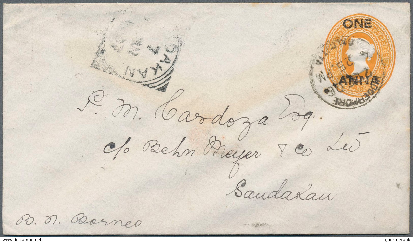 Nordborneo: 1907 "SANDAKAN/7/JAN/07" Squared Cds (Proud D12) As Arrival Datestamp On Indian Postal S - Bornéo Du Nord (...-1963)