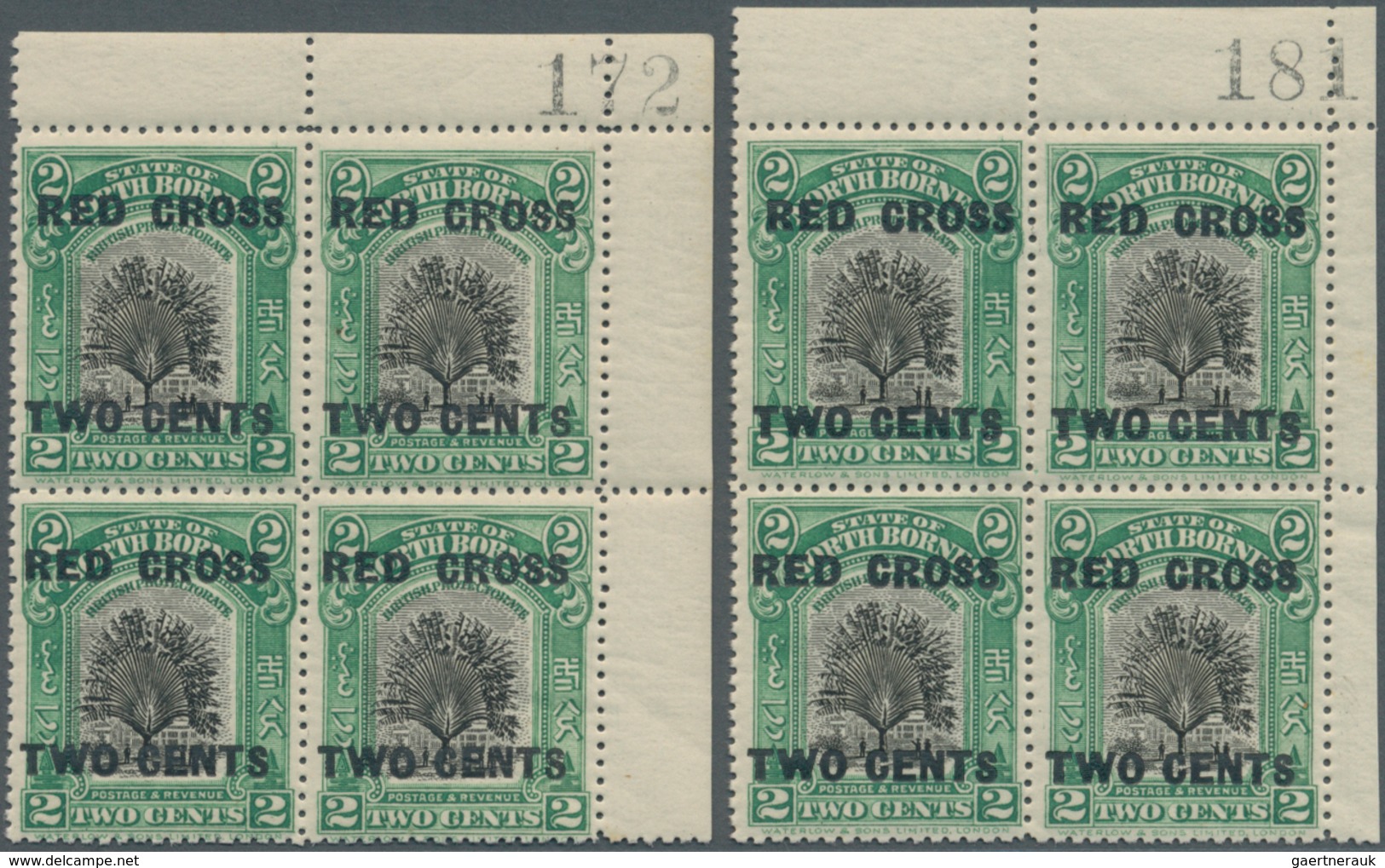 Nordborneo: 1918, Travellers Tree 2c. Green/black With Opt. ‚RED CROSS / TWO CENTS‘ (14 Mm Apart) In - Bornéo Du Nord (...-1963)