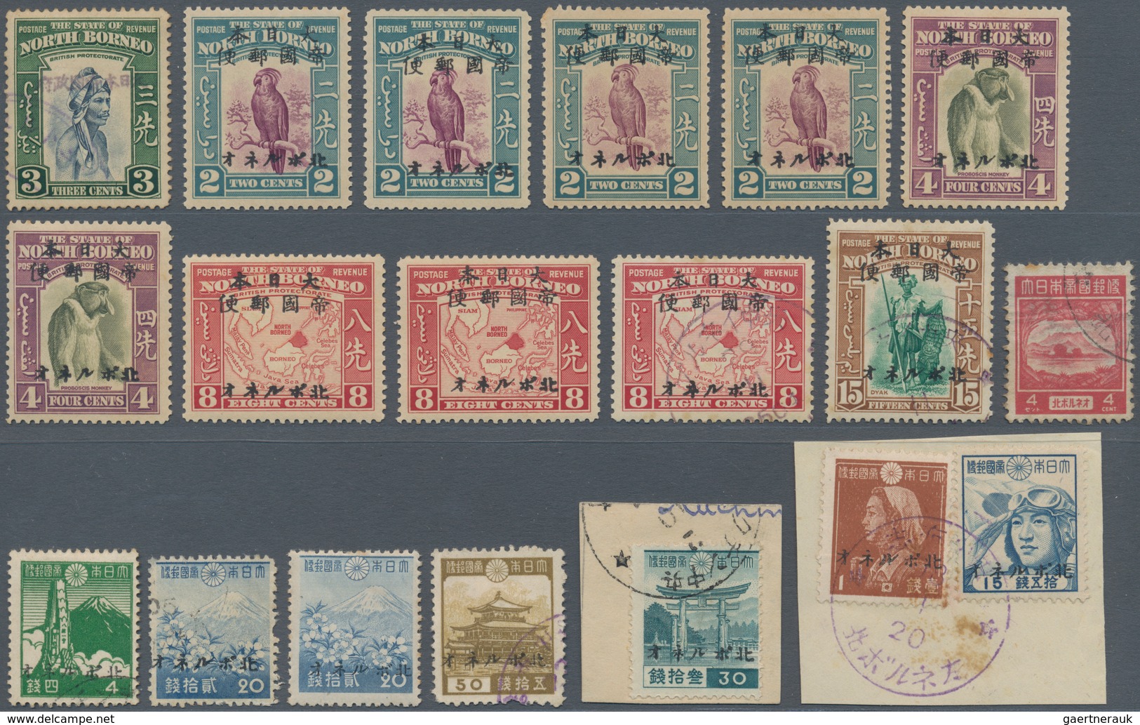 Nordborneo: Japanese Occupation, 1942/44, Mint And Used (inc. On Piece) On Stockcard (SG Cat. £809). - Bornéo Du Nord (...-1963)