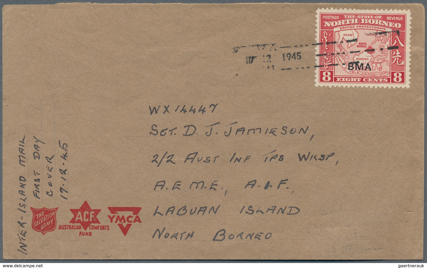 Nordborneo: 1945 (17.12.), Definitive 8c. Scarlet With BMA Opt. Single Use With Scarce But Partly In - Nordborneo (...-1963)