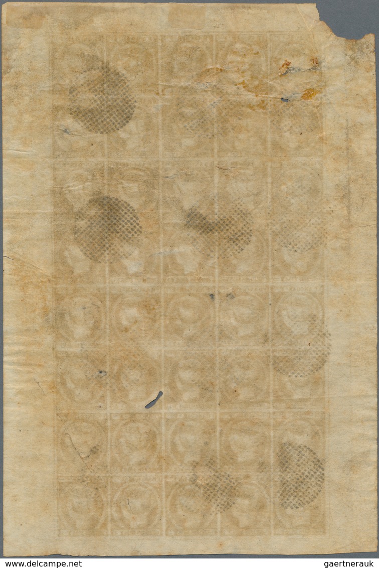 Philippinen: 1854, Isabel II, 1 Real Bluish Grey, Complete Sheet Of 40, Postmarked Circle Of Points. - Philippinen